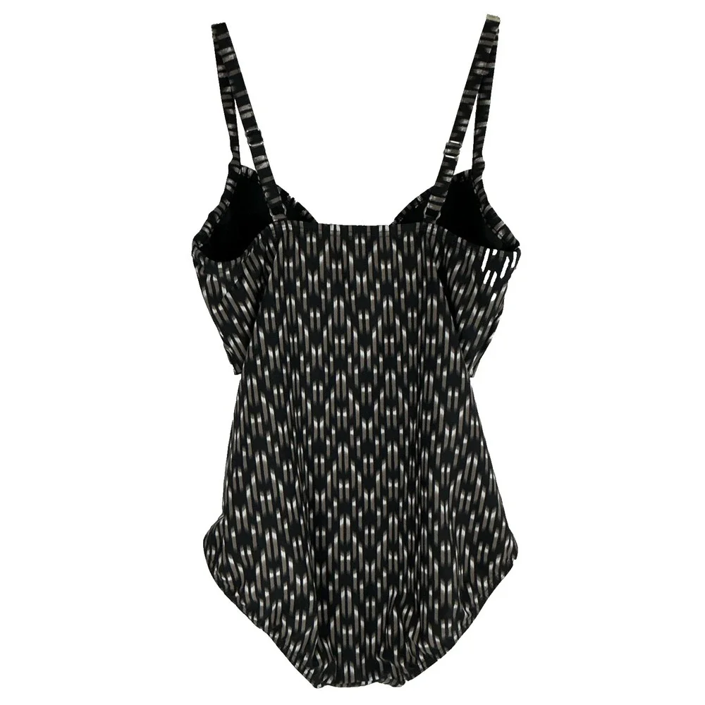 Miraclesuit Swimsuit Size 12 Black Brown Silver Tummy Control Adjustable Straps